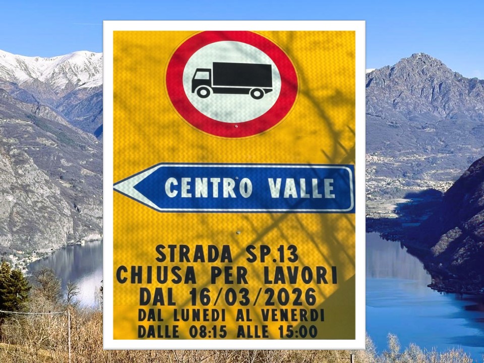 Lake Como road closure: works between Argegno and Valle Intelvi